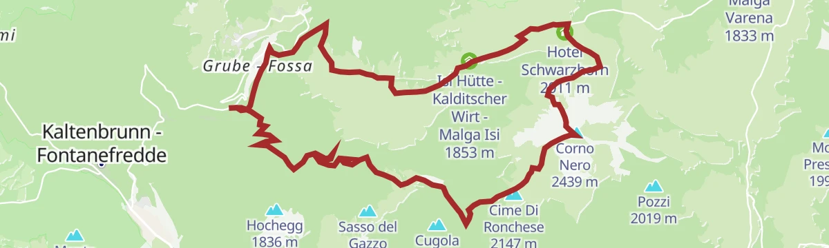 Route map: Unterradein/Redagno di Sotto - Schwarzhorn/Corno Nero
